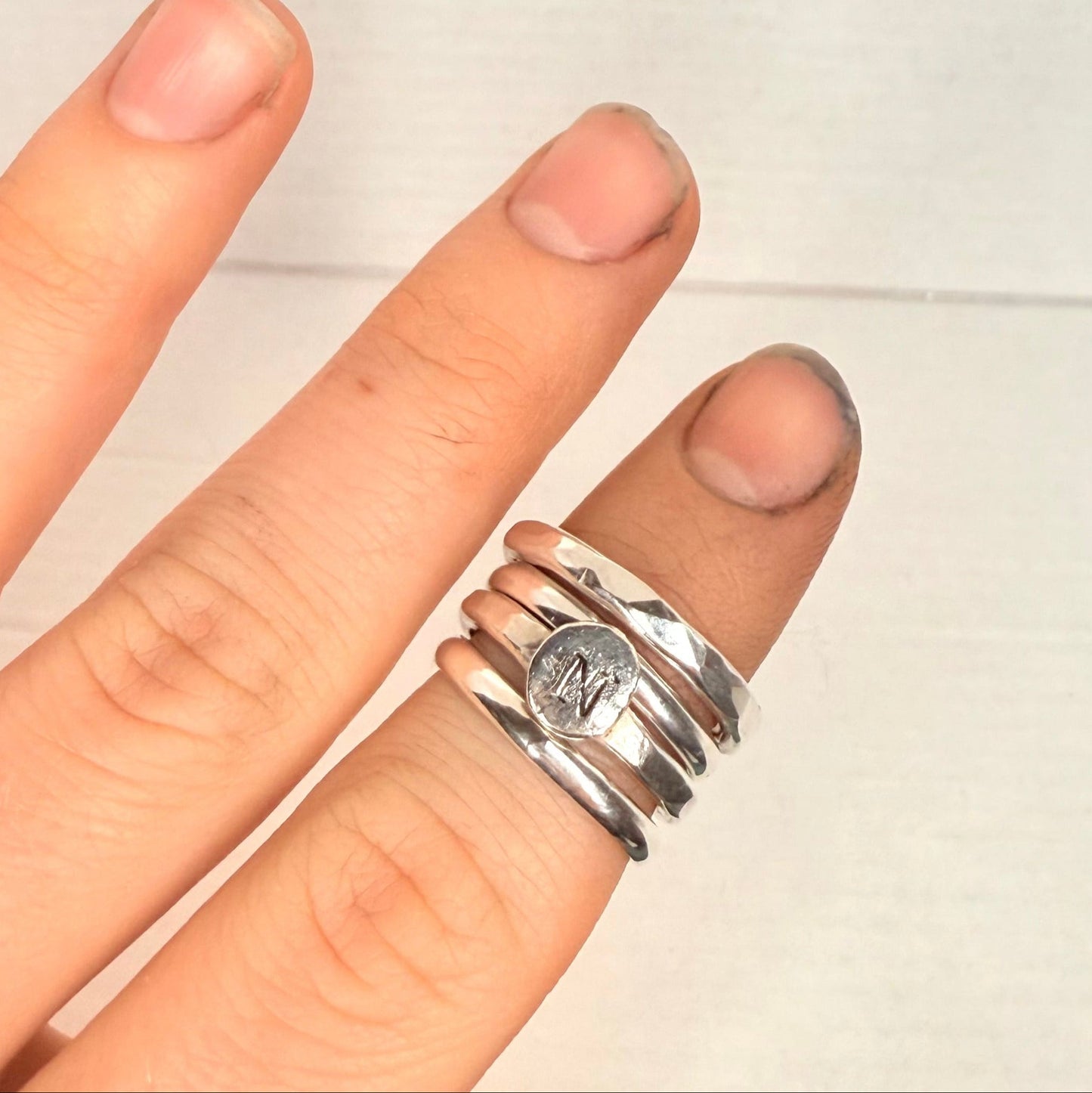 chunky silver ring stack