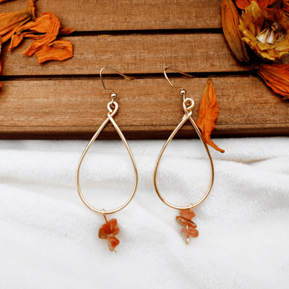 Autumn Glow Gold Hoop Earrings with Orange Agate Beads