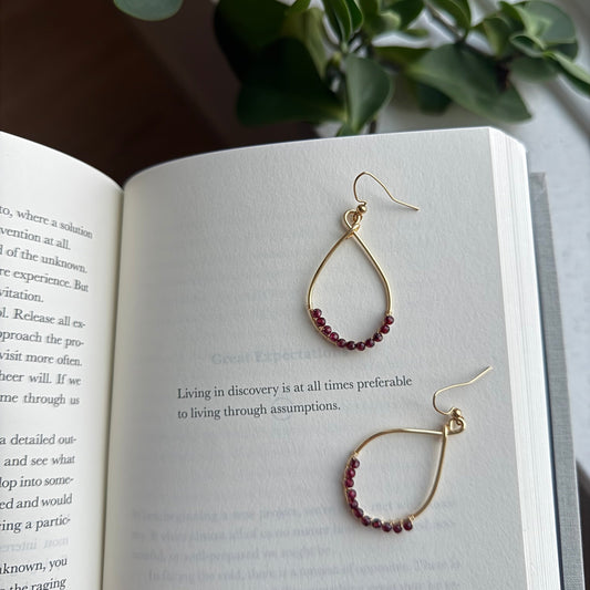 Small Burgandy hoop earrings