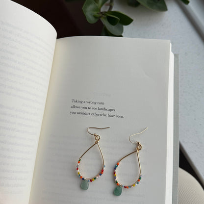 Colorful wire wrapped hoop earrings. 