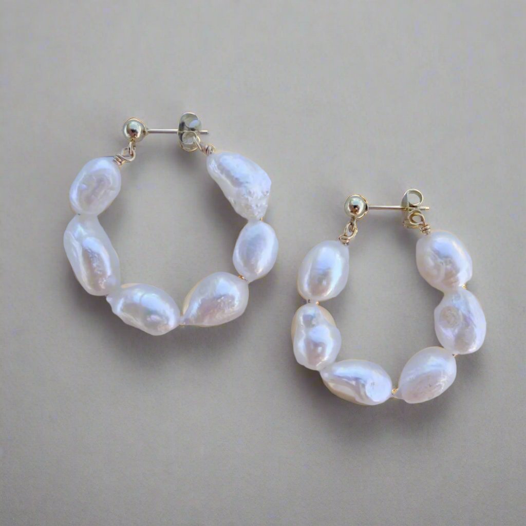 handmade pearl hoop earrings