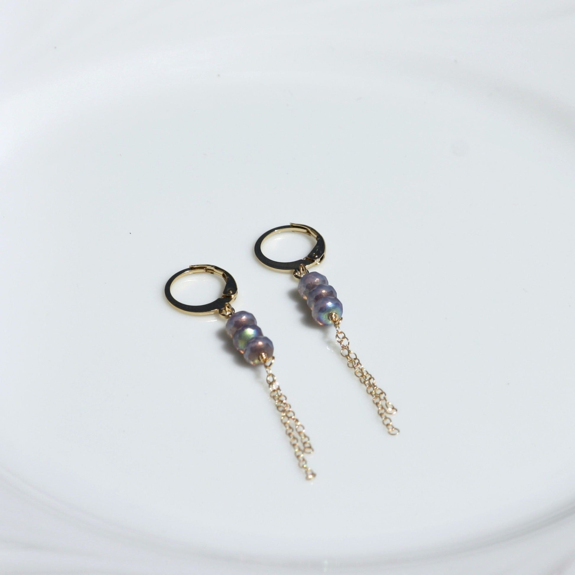 Dainty dangle earrings with huggie hoop finding.