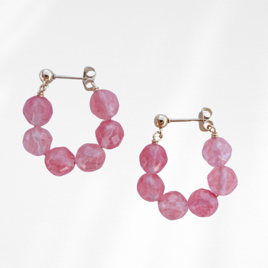 Big pink beaded hoop earrings