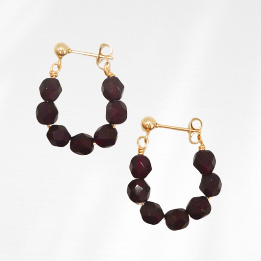 ruby beaded hoop earrings