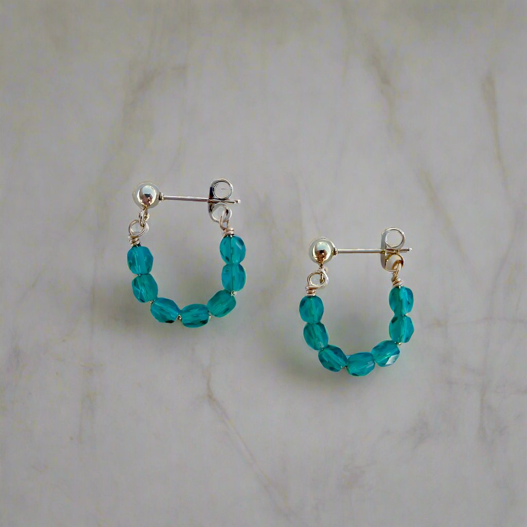 Green beaded hoop earrings small