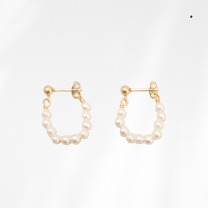 small pearl hoop earrings simple and handmade.